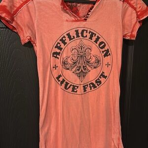 Affliction Women's Orange/ Coral Graphic Tee